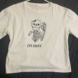 White t-shirt “I’M OKAY” w/ skeleton graphic